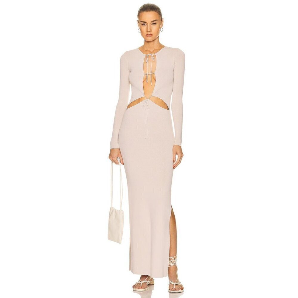 AYA MUSE Jacaranda Dress in Tan Large New Womens Knit Cut out Maxi Long Gown